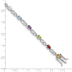 Sterling Silver Rhod-plat Ameth, Bl Top Citri, Perid, Garnet Bracelet