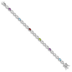Sterling Silver Rhod-plat Amethyst Blue Topaz Garnet Peridot Bracelet