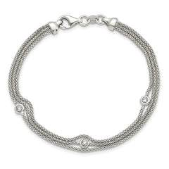 Sterling Silver Polished Multi Strand CZ Bracelet