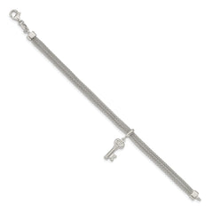 Sterling Silver Polished Multi Strand Key Dangle Bracelet