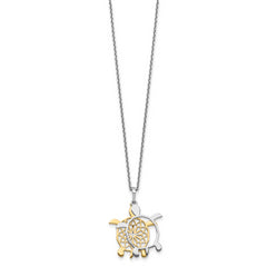 Sterling Silver Gold-tone Diamond-cut Turtle w/ 2in ext. Necklace