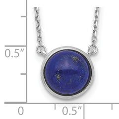 Sterling Silver Rhodium-plated Round Lapis Cabochon Necklace