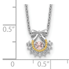 Sterling Silver RH-pltd Gold-tone Moving Pink CZ w/2in ext Necklace