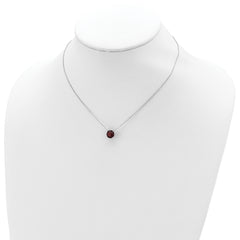 Sterling Silver Rhodium Plated Dark Red Crystal 16.5 inch Necklace with 2 inch extension