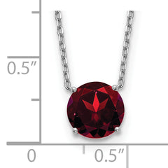 Sterling Silver Rhodium Plated Dark Red Crystal 16.5 inch Necklace with 2 inch extension