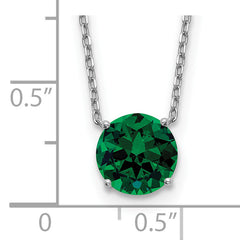 Sterling Silver Rhodium Plated Green Crystal 16.5 inch Necklace with 2 inch extension
