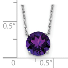 Sterling Silver Rhodium Plated Dark Purple Crystal 16.5 inch Necklace with 2 inch extension