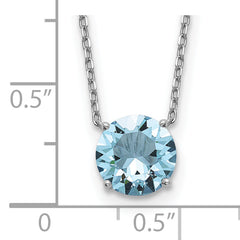 Sterling Silver Rhodium Plated Light Blue Crystal 16.5 inch Necklace with 2 inch extension