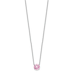 Sterling Silver Rhodium Plated Light Pink Crystal 16.5 inch Necklace with 2 inch extension