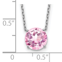 Sterling Silver Rhodium Plated Light Pink Crystal 16.5 inch Necklace with 2 inch extension