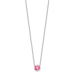 Sterling Silver Rhodium Plated Pink Crystal 16.5 inch Necklace with 2 inch extension