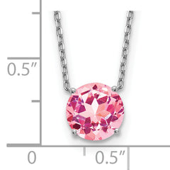 Sterling Silver Rhodium Plated Pink Crystal 16.5 inch Necklace with 2 inch extension