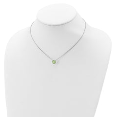 Sterling Silver Rhodium Plated Green Crystal 16.5 inch Necklace with 2 inch extension