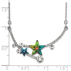 Sterling Silver RH-plated Multi-color Crystal Star w/2in ext Necklace