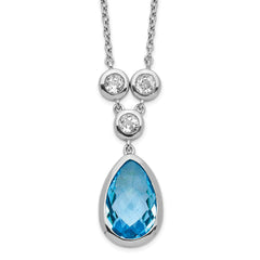 Sterling Silver Rhodium-plated White & Blue Topaz w/ 2in ext. Necklace