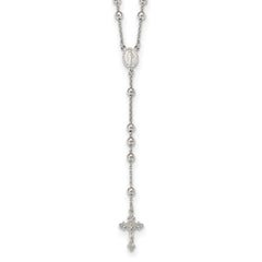 Sterling Silver Rhodium-plated Beaded Rosary Necklace