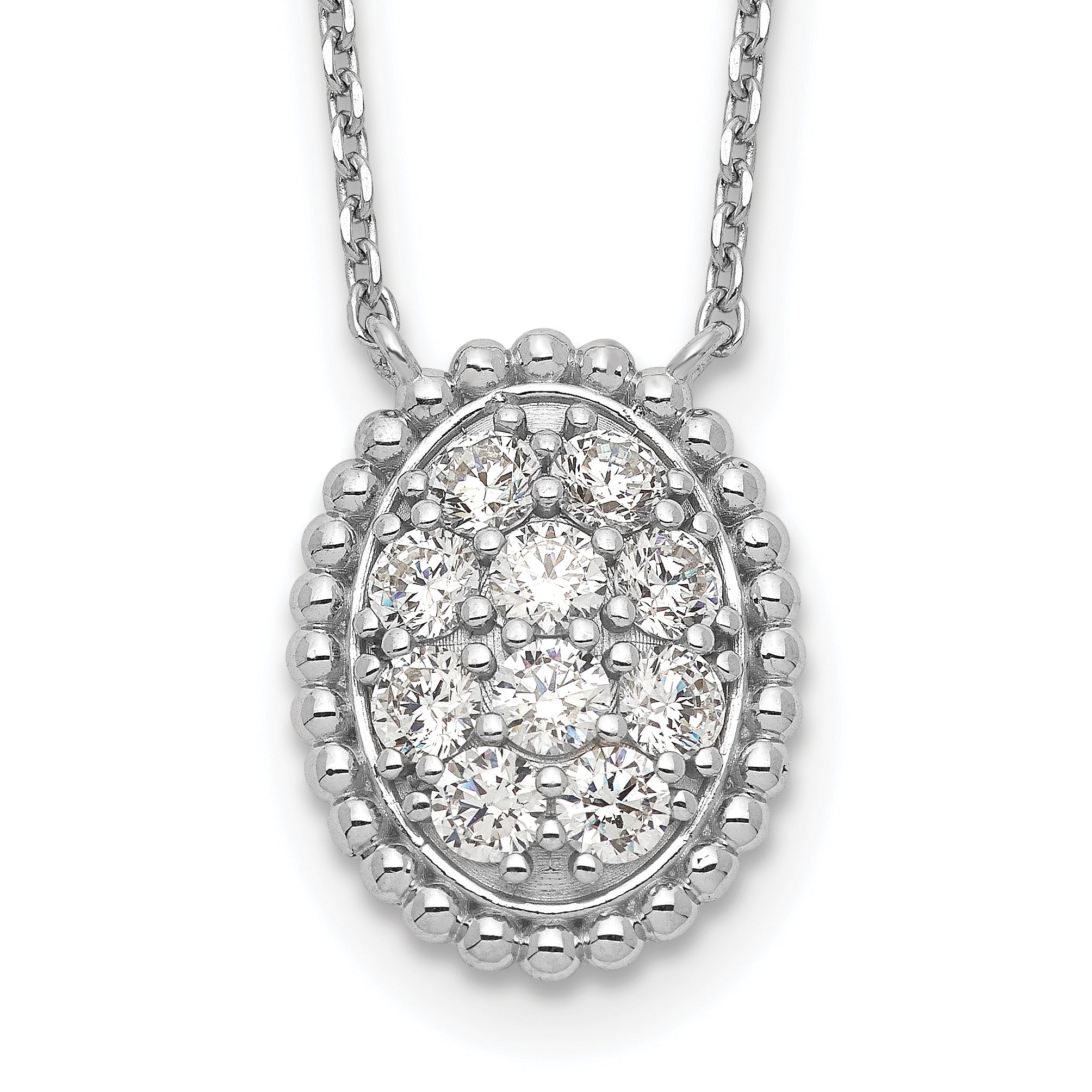Sterling Shimmer Sterling Silver Rhodium-plated 18 inch 10 Stone Oval CZ Necklace