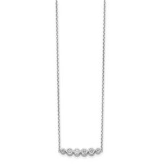 Sterling Silver CZ Bar Necklace with Rhodium Finish and Extender