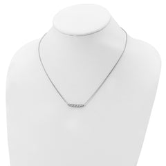 Sterling Silver CZ Bar Necklace with Rhodium Finish and Extender