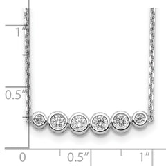 Sterling Silver CZ Bar Necklace with Rhodium Finish and Extender