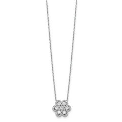 Rhodium-Plated Sterling Silver CZ Flower Necklace with Extender