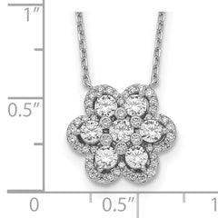 Rhodium-Plated Sterling Silver CZ Flower Necklace with Extender