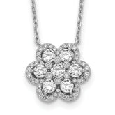 Sterling Shimmer Sterling Silver Rhodium-plated 15.75 inch 55 Stone Flower CZ Necklace with 2 inch extender