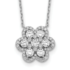 Sterling Shimmer Sterling Silver Rhodium-plated 15.75 inch 55 Stone Flower CZ Necklace with 2 inch extender