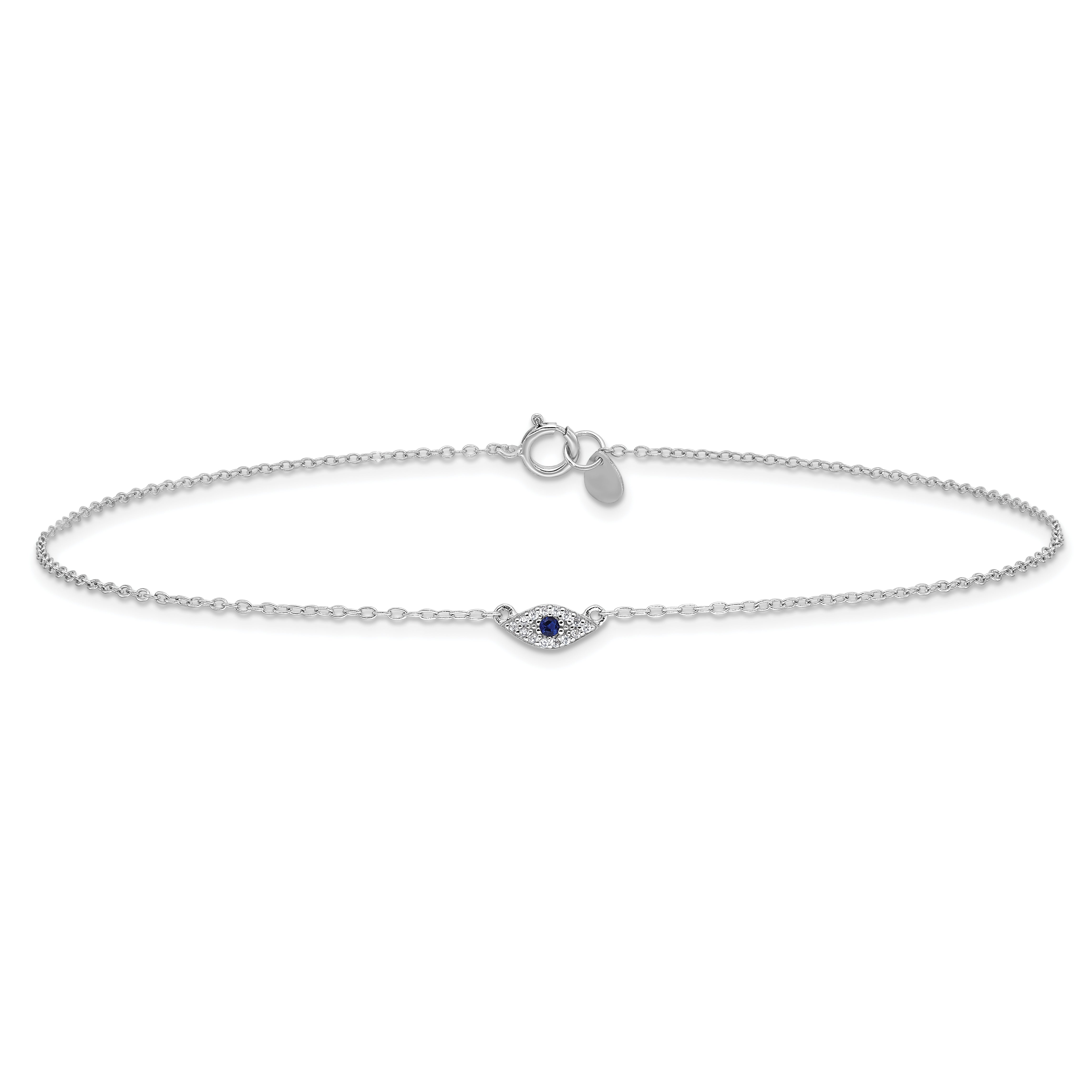 Sterling Silver Rhodium-plated Polished Blue & White CZ Eye 10in  Anklet
