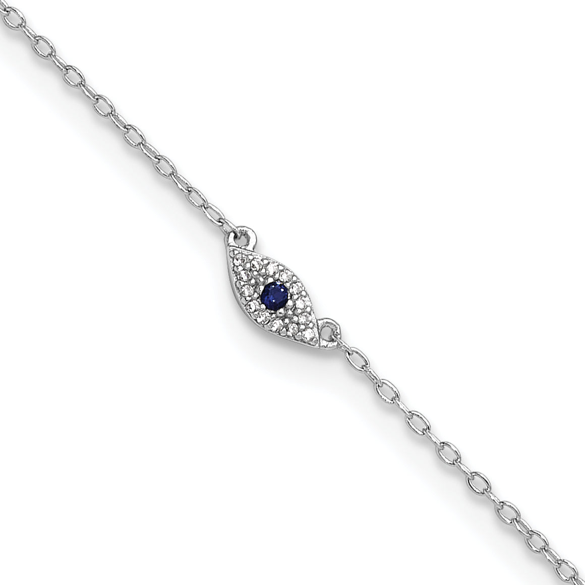 Sterling Silver Rhodium-plated Polished Blue & White CZ Eye 10in  Anklet