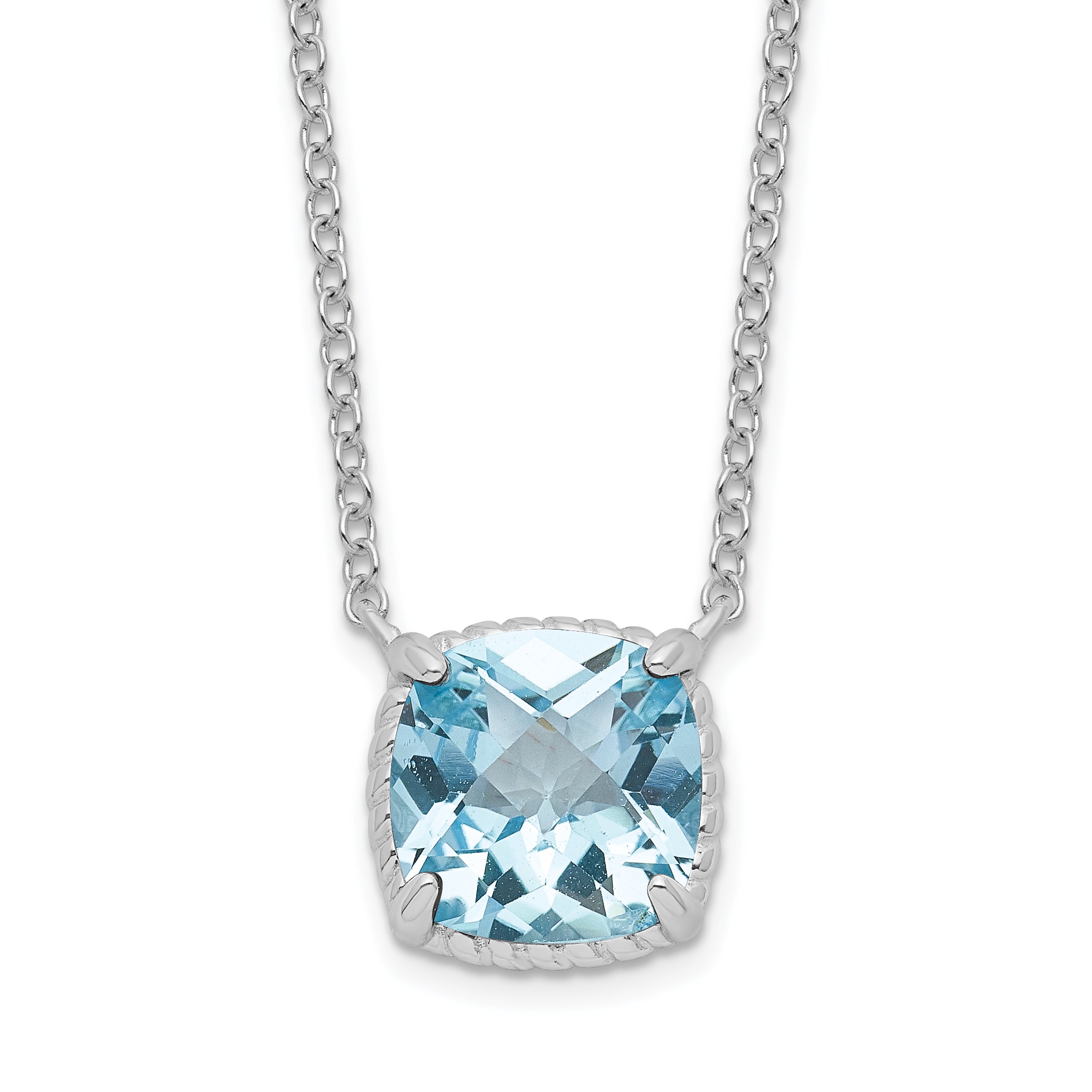 Sterling Silver Rhodium-plated Square Blue Topaz w/2 in ext. Necklace