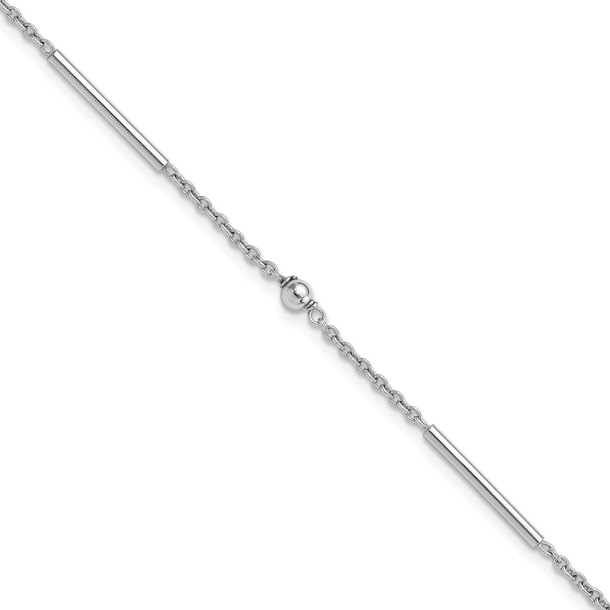 Sterling Silver Rhodium-plated Bars and Beads 9in Plus 1in ext Anklet