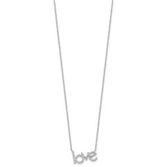 Sterling Silver Rhodium-plated CZ LOVE 16in w/1.75in ext Necklace