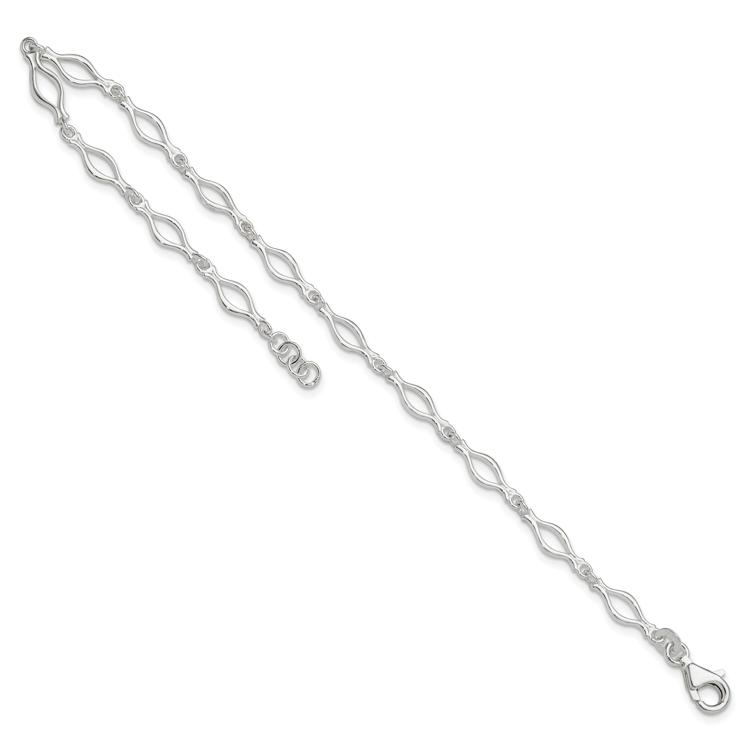 Sterling Silver 9inch Solid Polished Fancy Link Anklet
