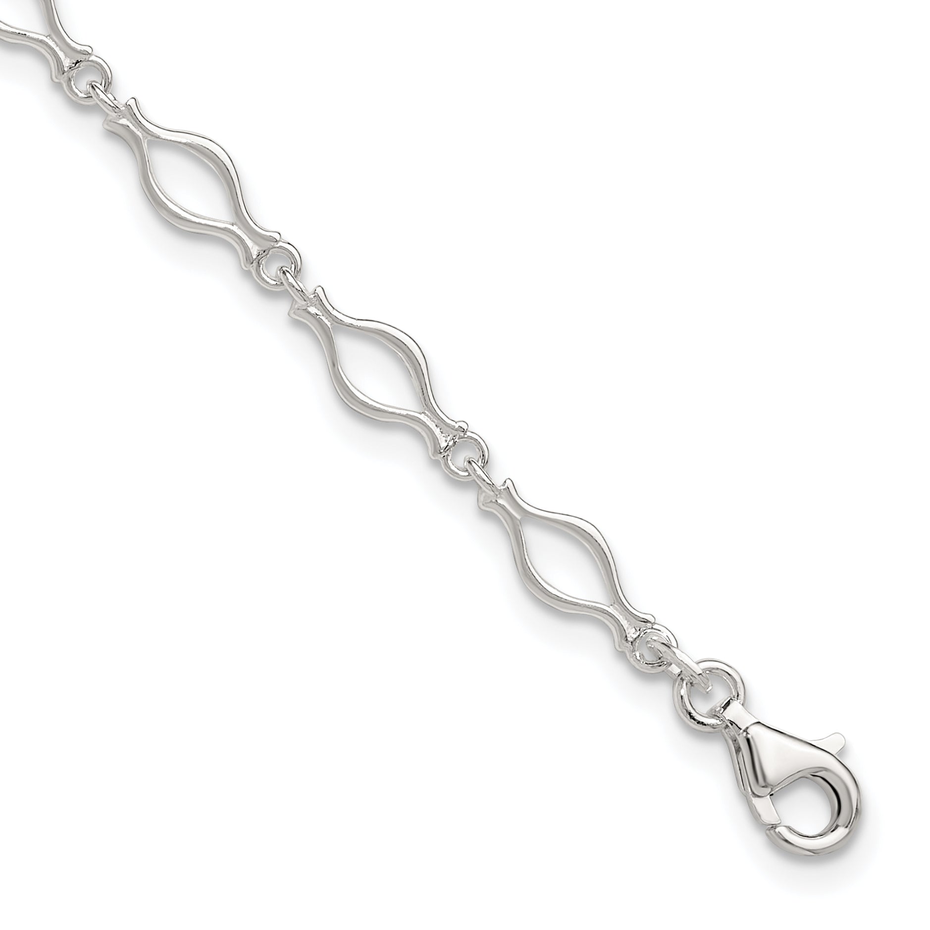 Sterling Silver 10inch Solid Polished Fancy Link Anklet
