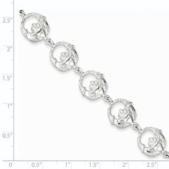 Sterling Silver Polished and Textured Claddagh Link 7 inch Bracelet