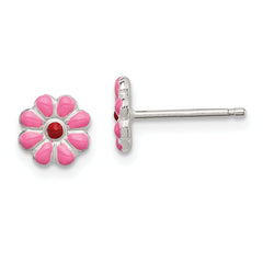 Sterling Silver Madi K Polished Pink & Red Enameled Flower Children's Post Earrings
