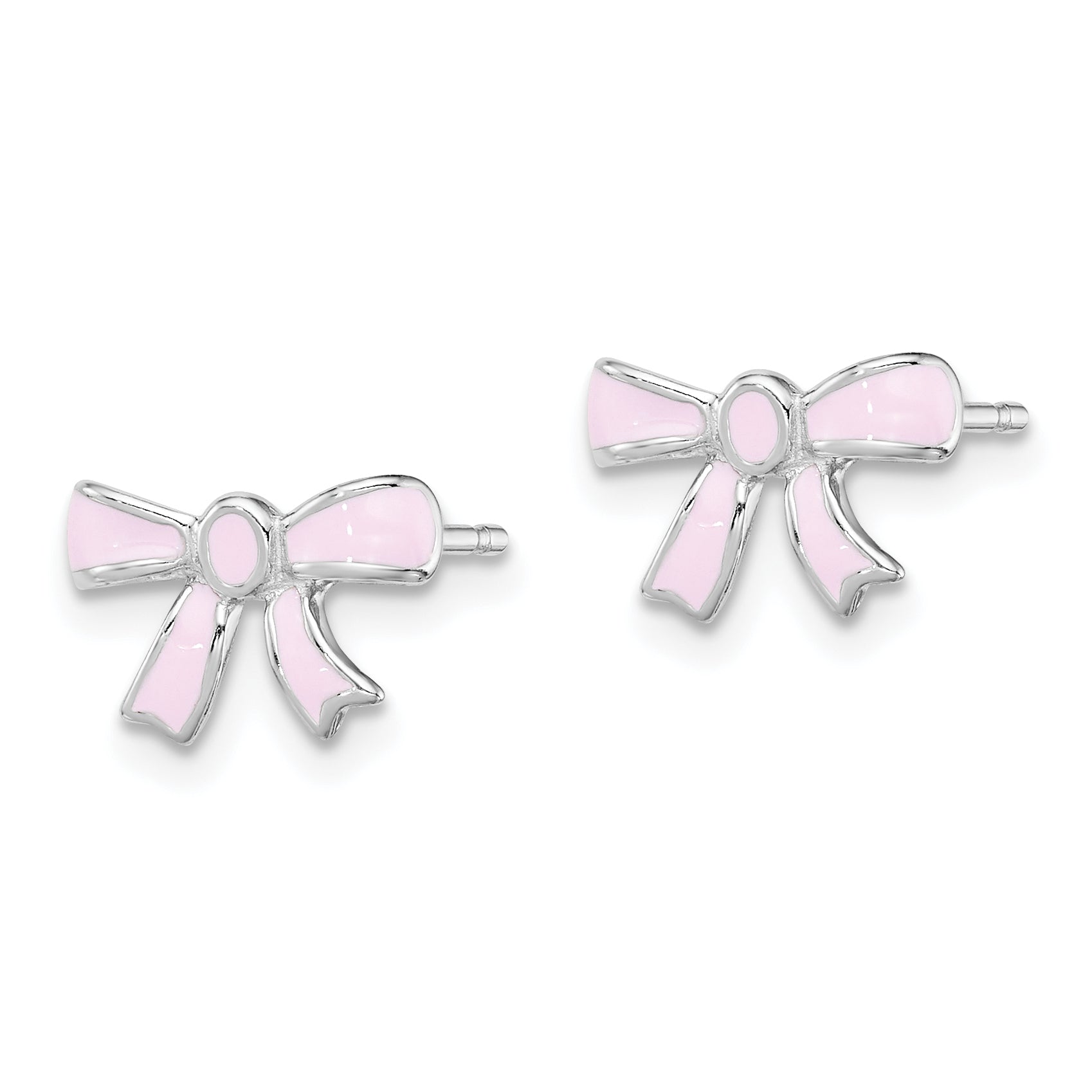 Sterling Silver Madi K Rhodium-plated Pink Enamel Bow Children's Post Earrings