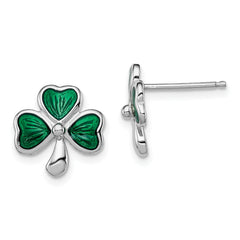 Sterling Silver Madi K Rhodium-plated Polished Green Enameled Shamrock Children's Post Earrings