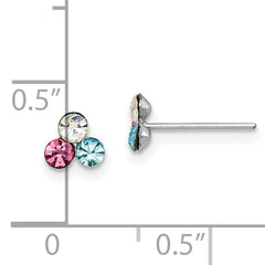 Sterling Silver Madi K Rhodium-plated Polished Pink, Blue & White Crystal Children's Post Earrings