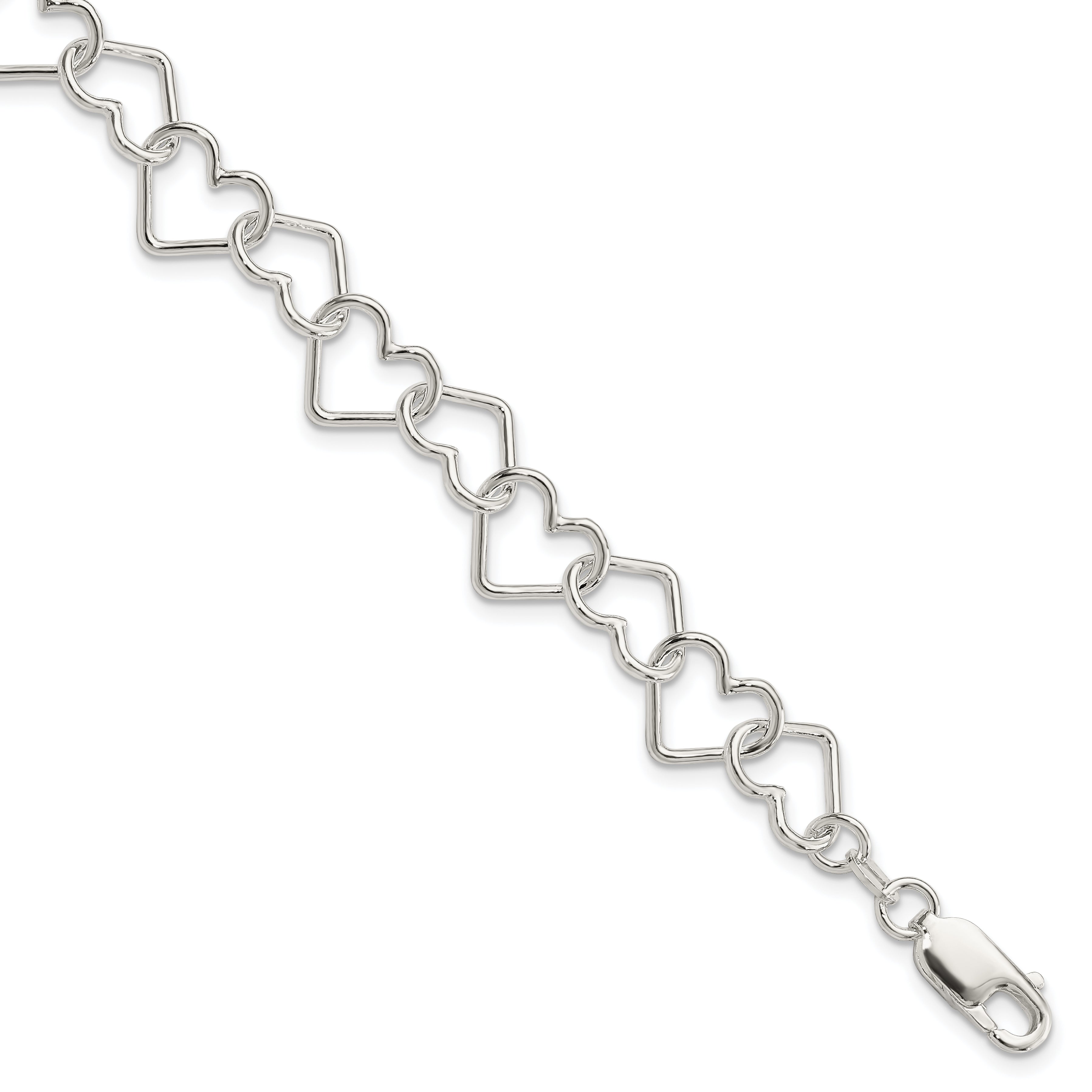 Sterling Silver 8inch Polished Fancy Large Heart Link Bracelet