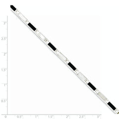 Sterling Silver Rhodium-plated 7in Onyx/Mother Of Pearl Bracelet