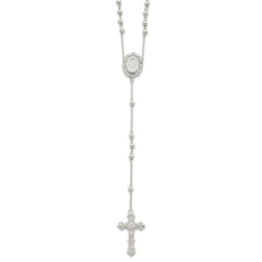 Sterling Silver 925 Polished Rosary Necklace with Elegant Solid Design