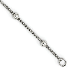 Sophia Jewelers 925 Sterling Silver Beaded Necklace with Polished Mesh Design