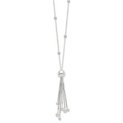 Sterling Silver 925 Beaded Tassel Necklace with Polished Finish for Women