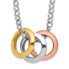 Sterling Silver Rhodium, Rose and Gold-plated 3-Circle Necklace