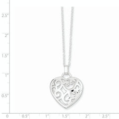 Sterling Silver 925 Filigree Swirl Heart Necklace with Polished Finish