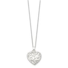 Sterling Silver 925 Filigree Swirl Heart Necklace with Polished Finish
