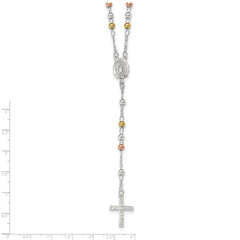 Sterling Silver 925 Two-Tone Rosary Necklace with Polished Finish