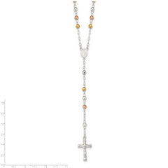 Sterling Silver Tri-color Rosary Necklace with Gold-Plated Polished Beads